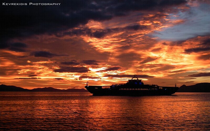 Sunset ferry silhouette