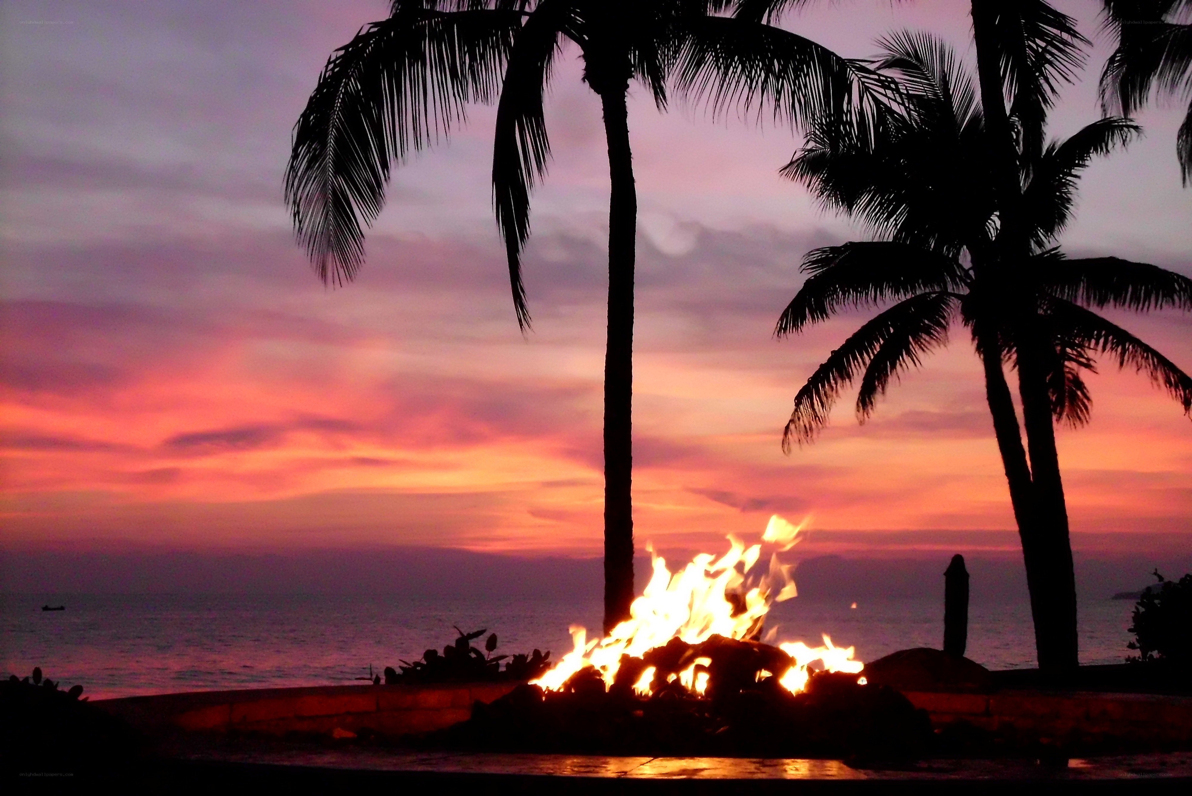 sunset fire by the sea
