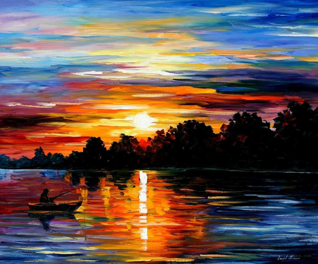 Sunset fishing on a calm lake
