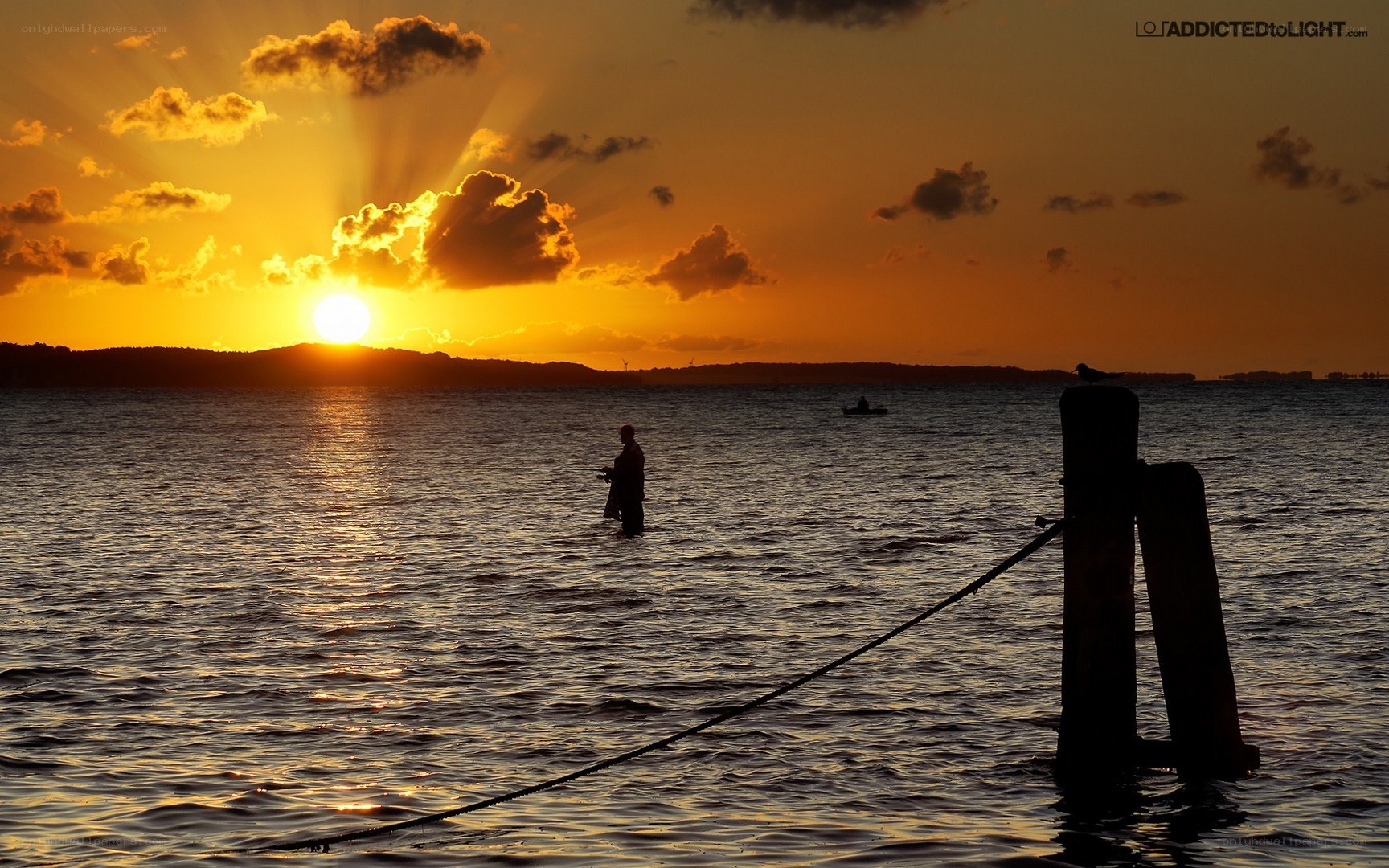 Sunset fishing silhouette