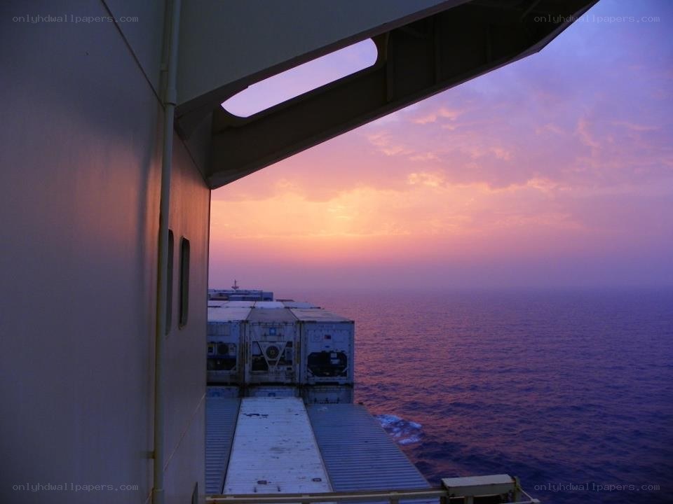 Sunset from a cargo ship