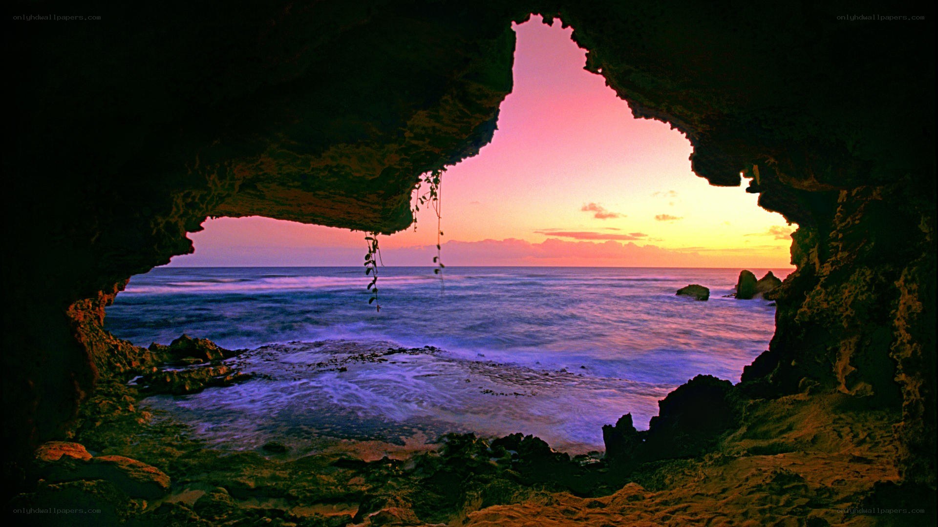 Sunset from a sea cave