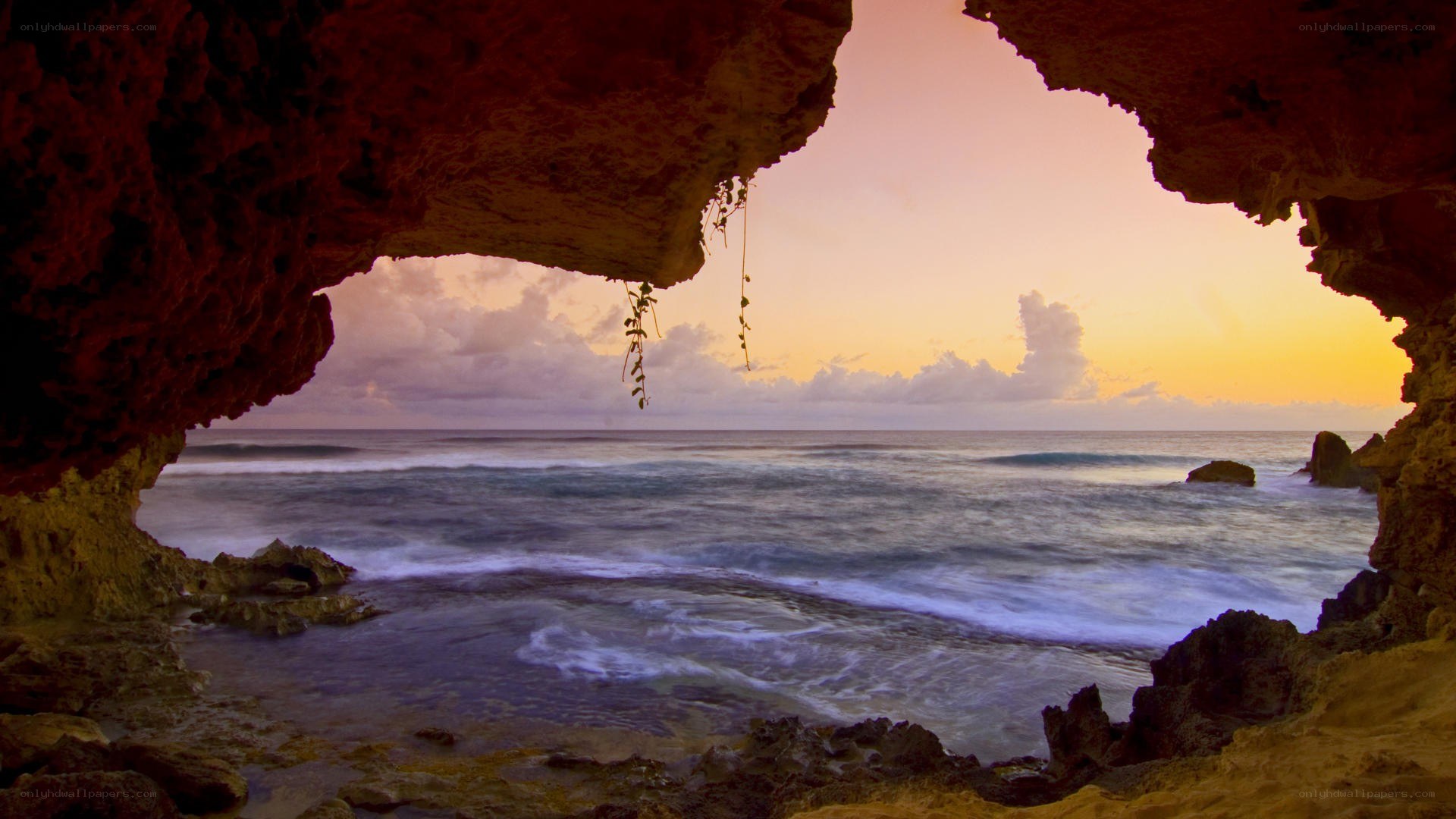 Sunset from a sea cave