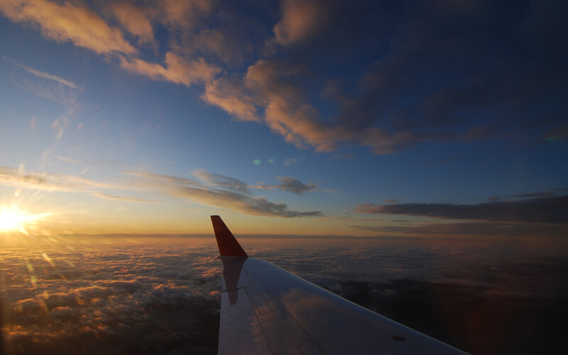 Sunset from airplane window