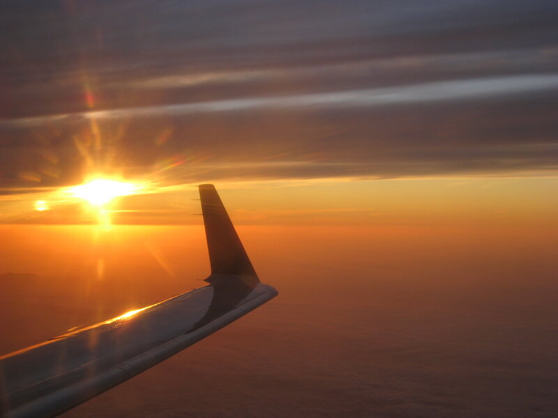 Sunset from airplane window