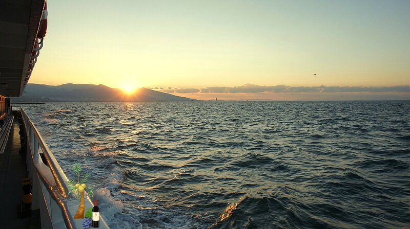 Sunset from Boat Deck — Blue, Serene, Photograph