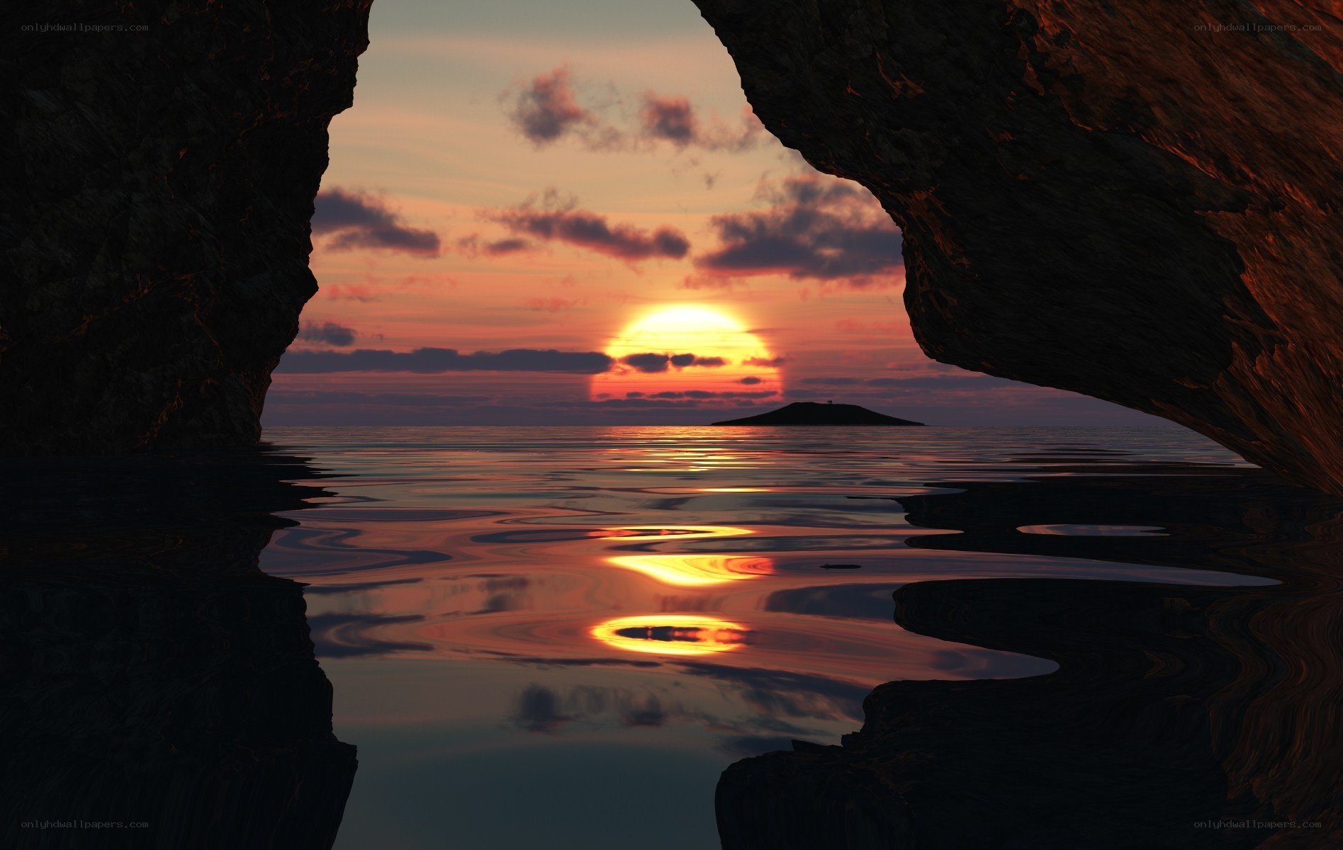 Sunset from cave entrance