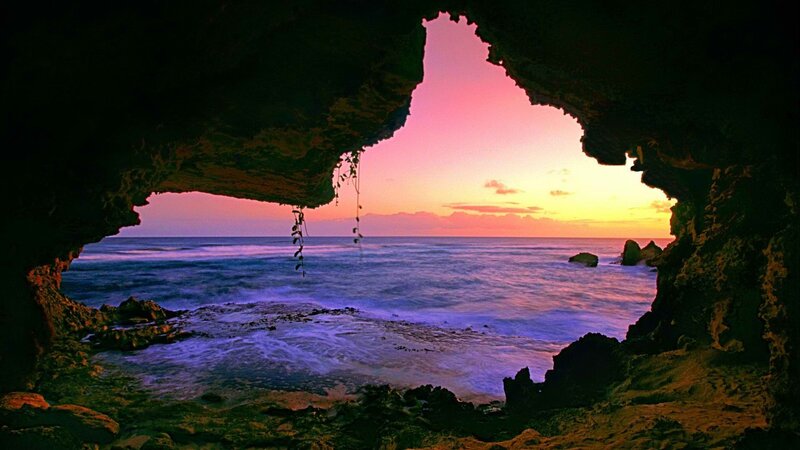 Sunset from cave opening