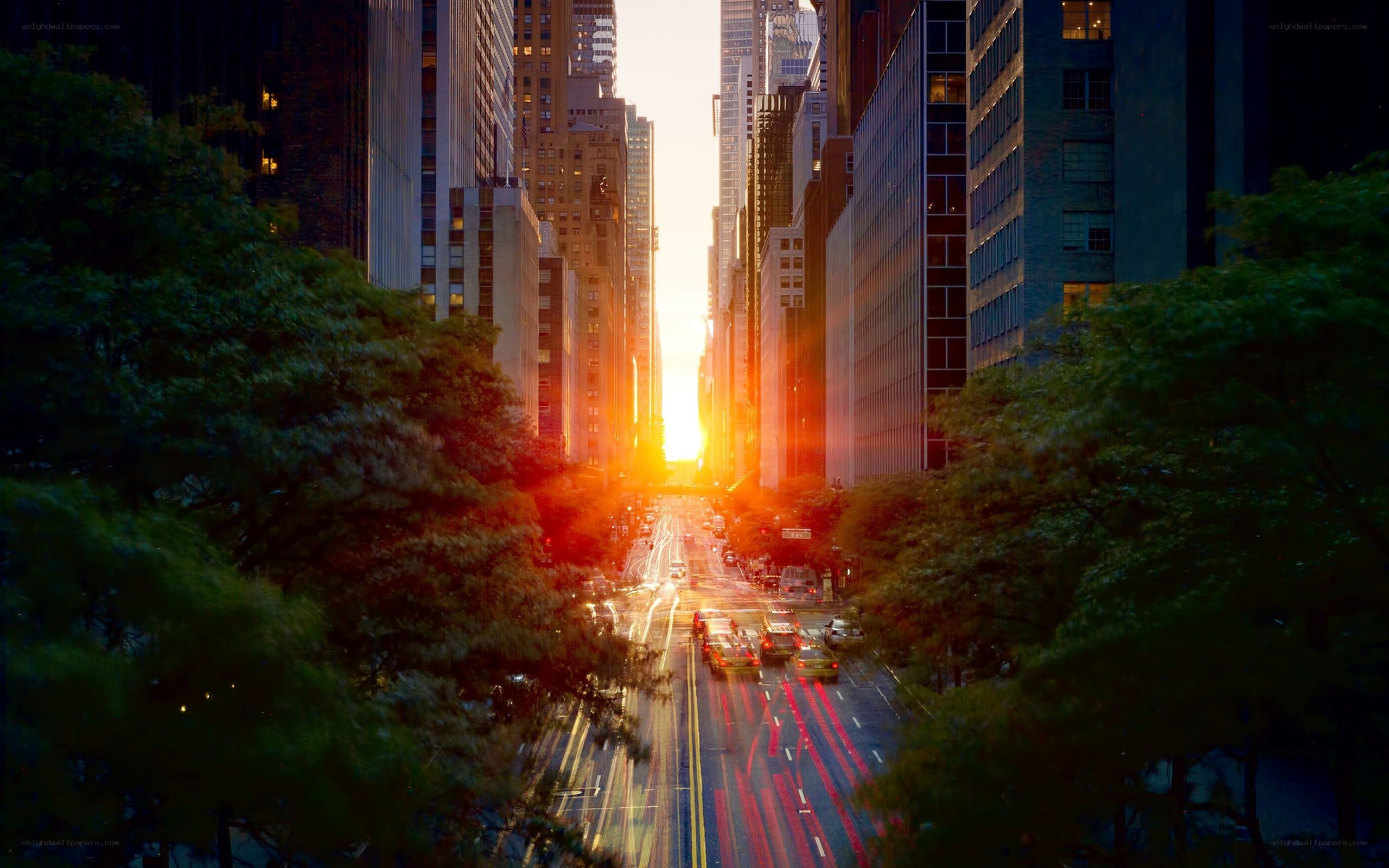 Sunset in a city canyon