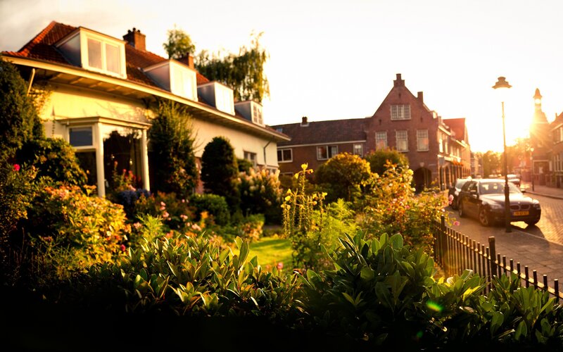 Sunset in a Dutch residential street