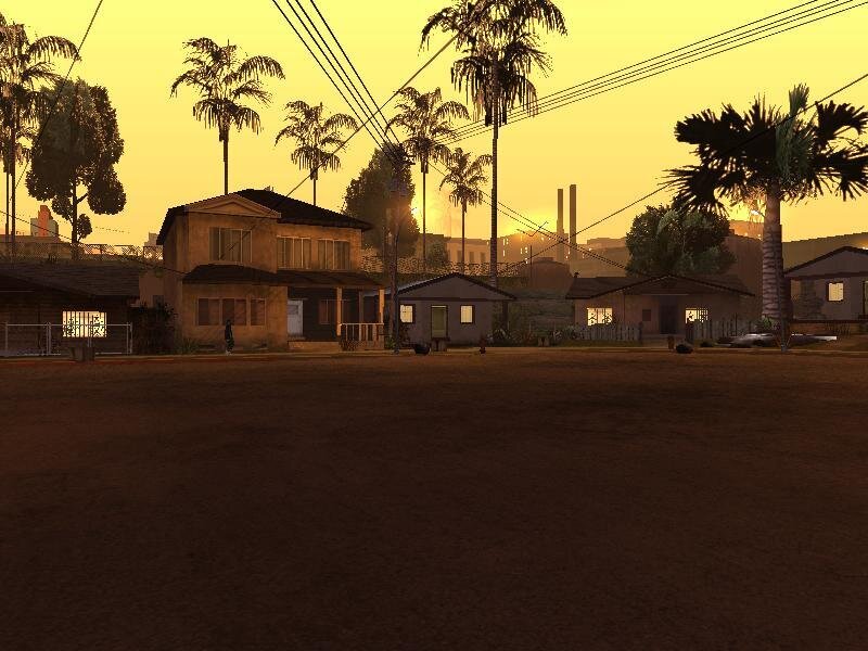 sunset in a residential neighborhood