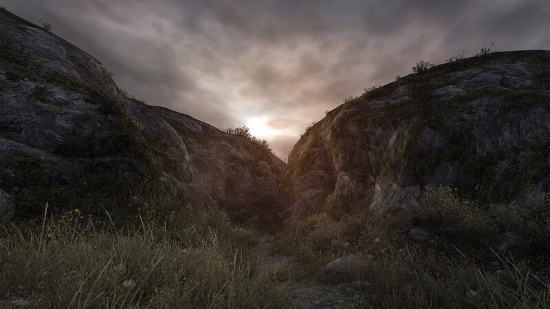 Sunset in a rocky canyon