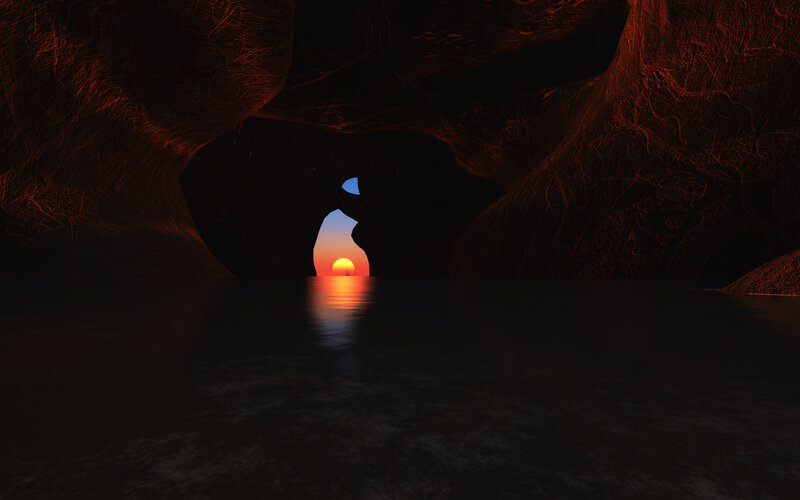 Sunset in Cave Tunnel