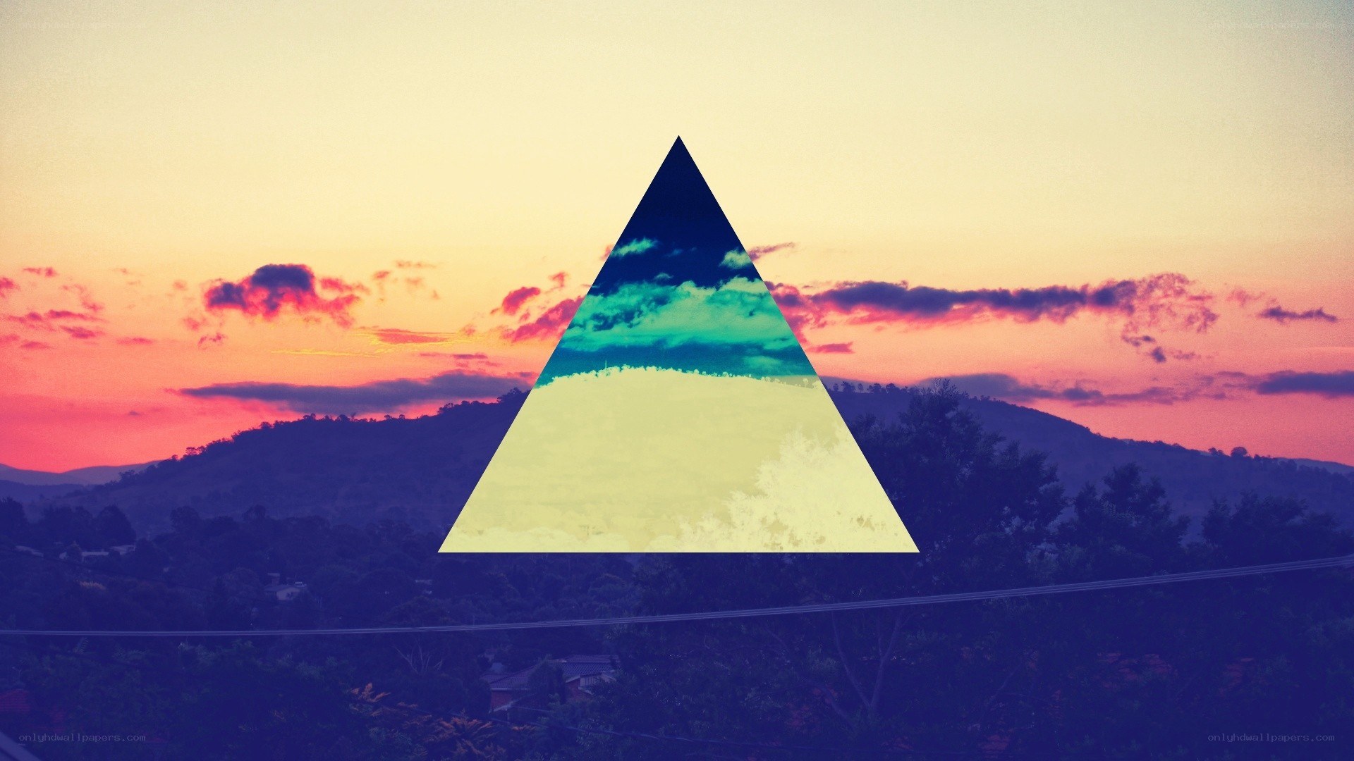 sunset landscape with triangle overlay
