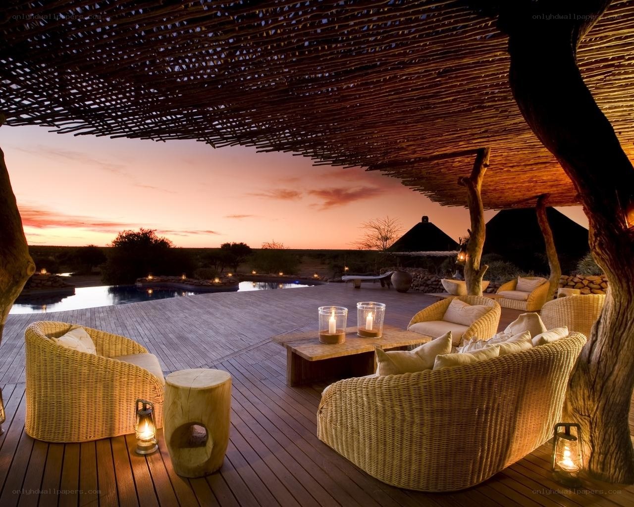 Sunset lounge at a luxury lodge