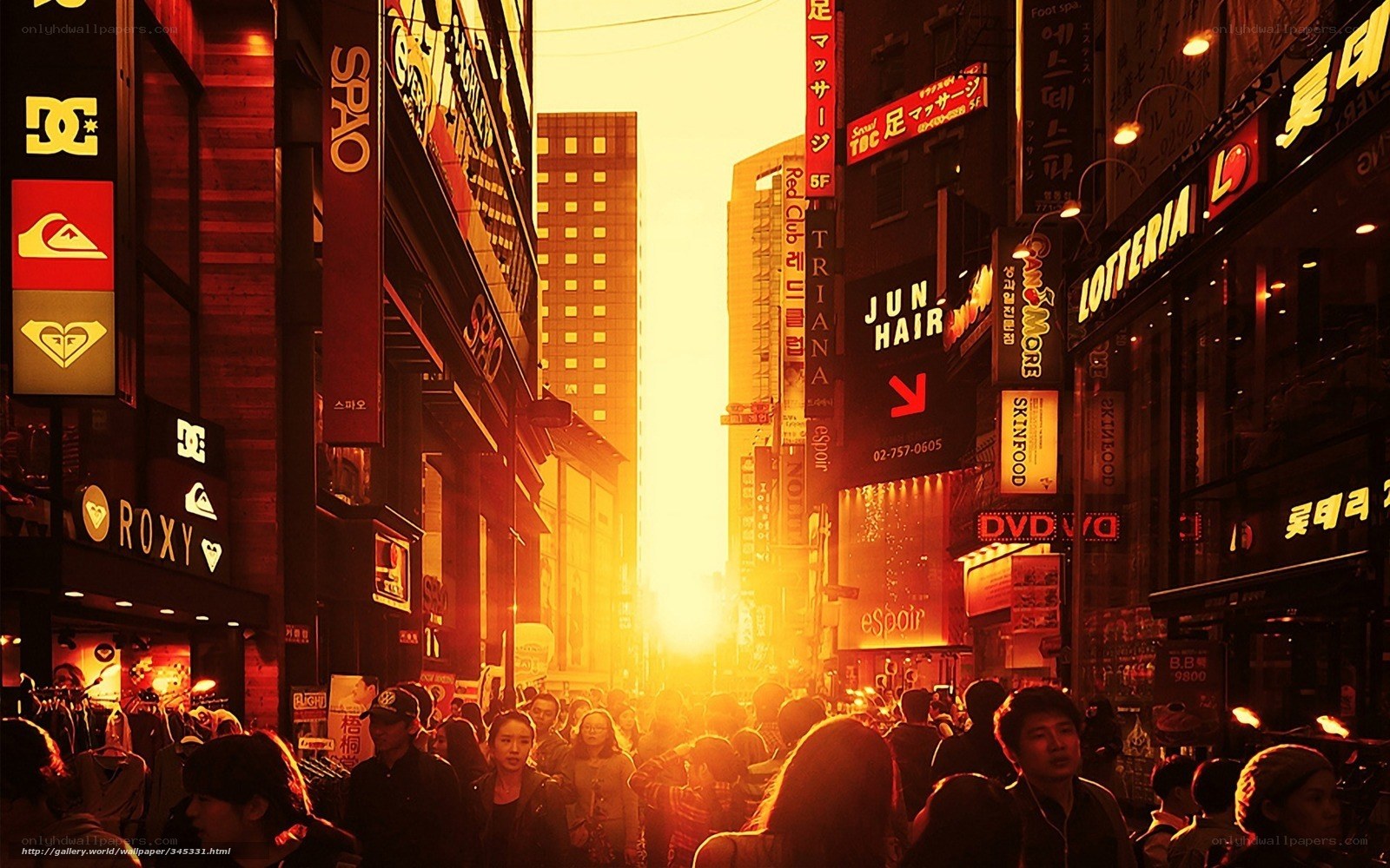 Sunset on a busy city street