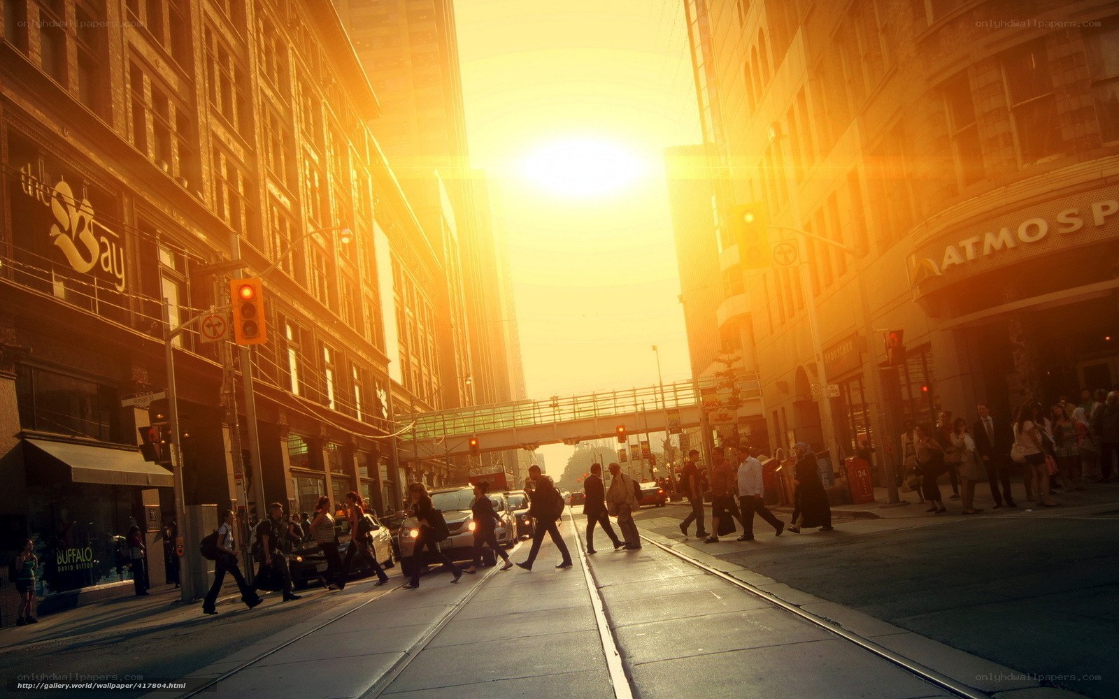 Sunset on a busy city street