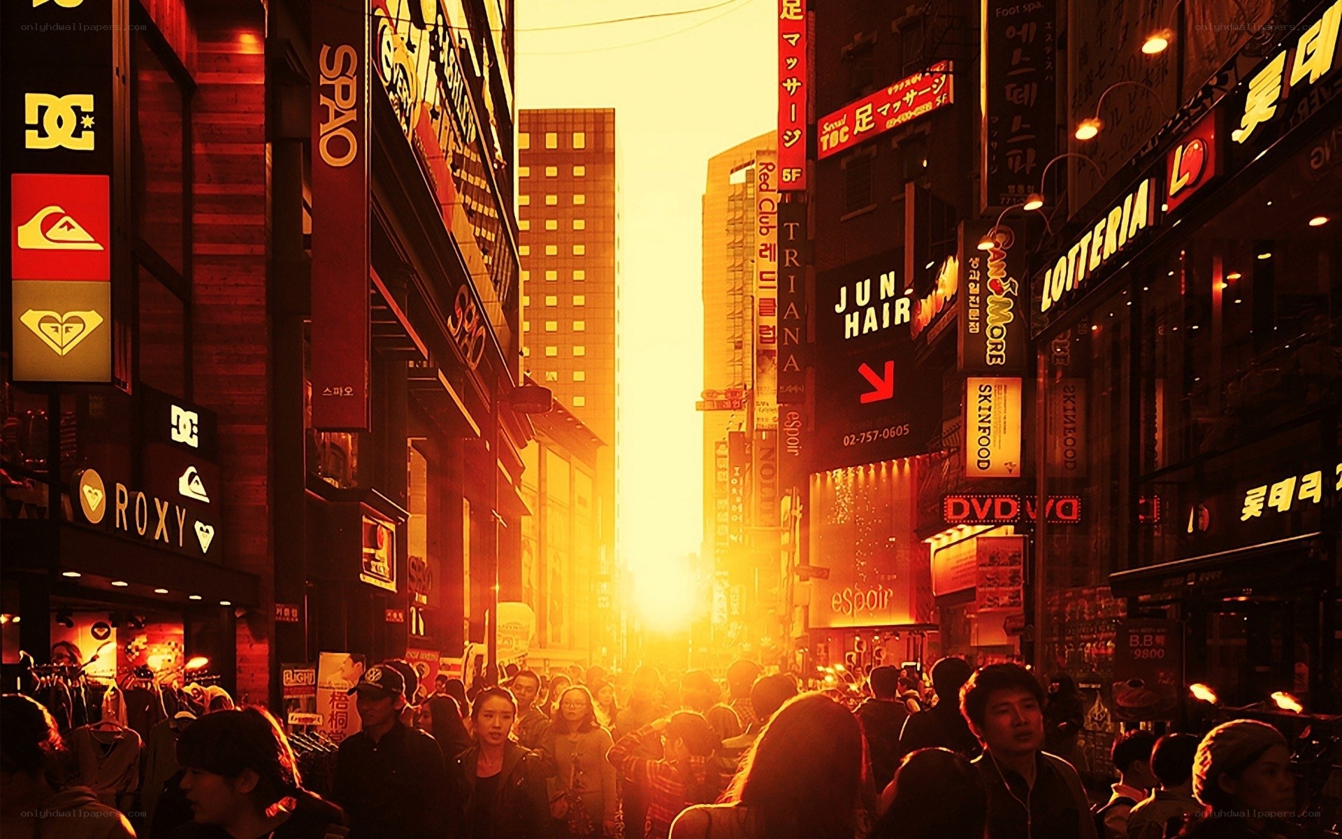 Sunset on a busy city street