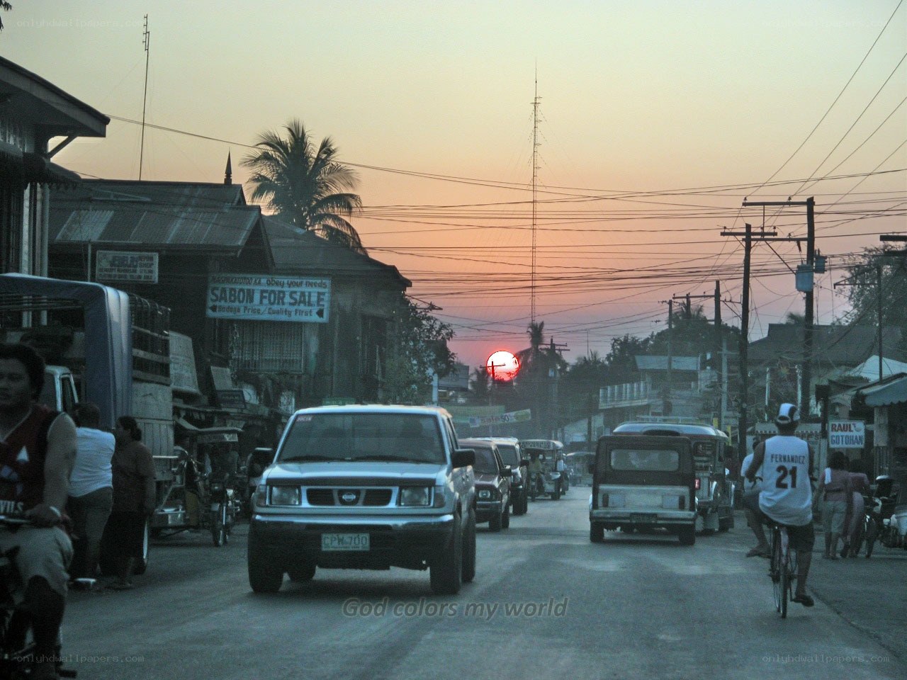 Sunset on a busy street