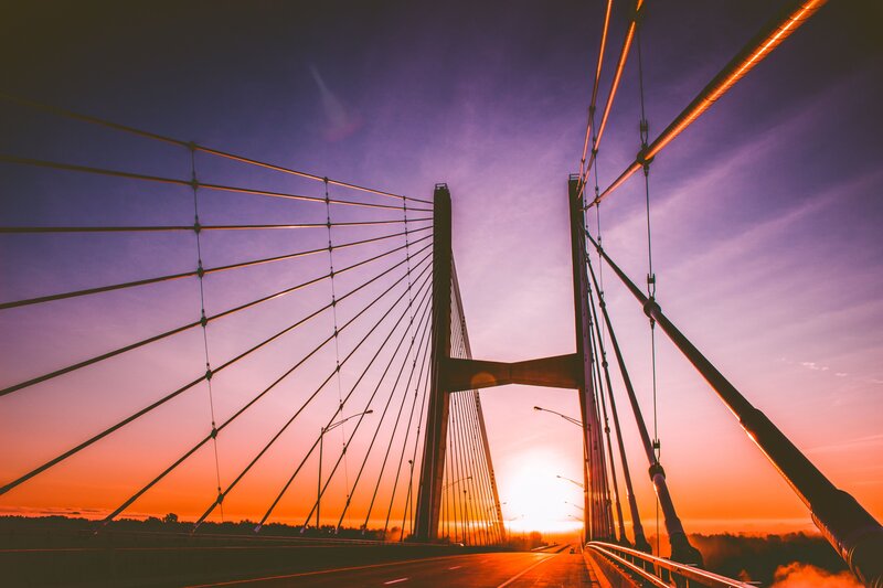 Sunset on a cable-stayed bridge
