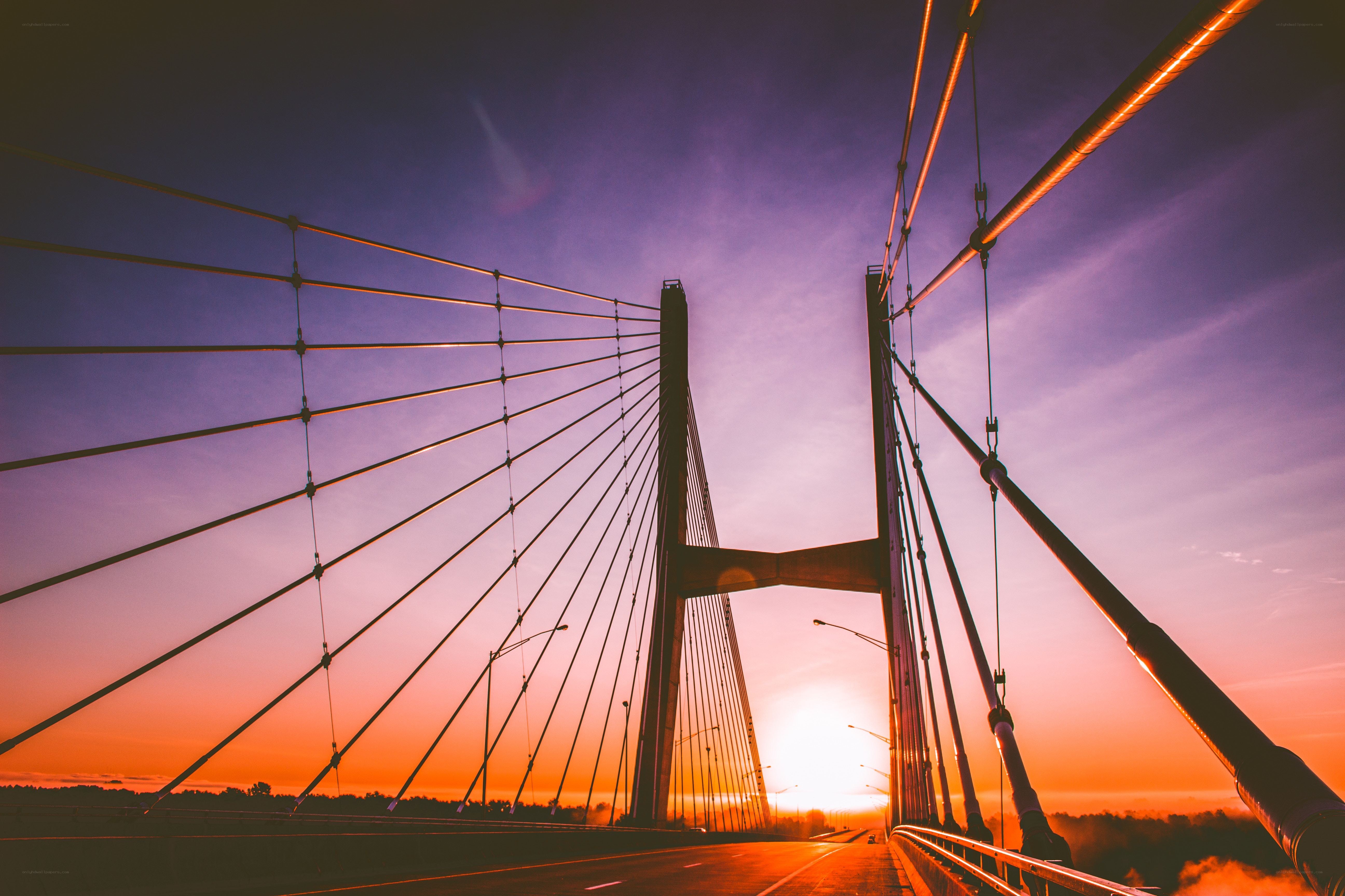 Sunset on a cable-stayed bridge