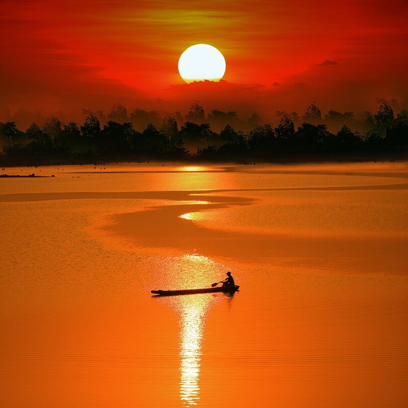 Sunset on a calm lake