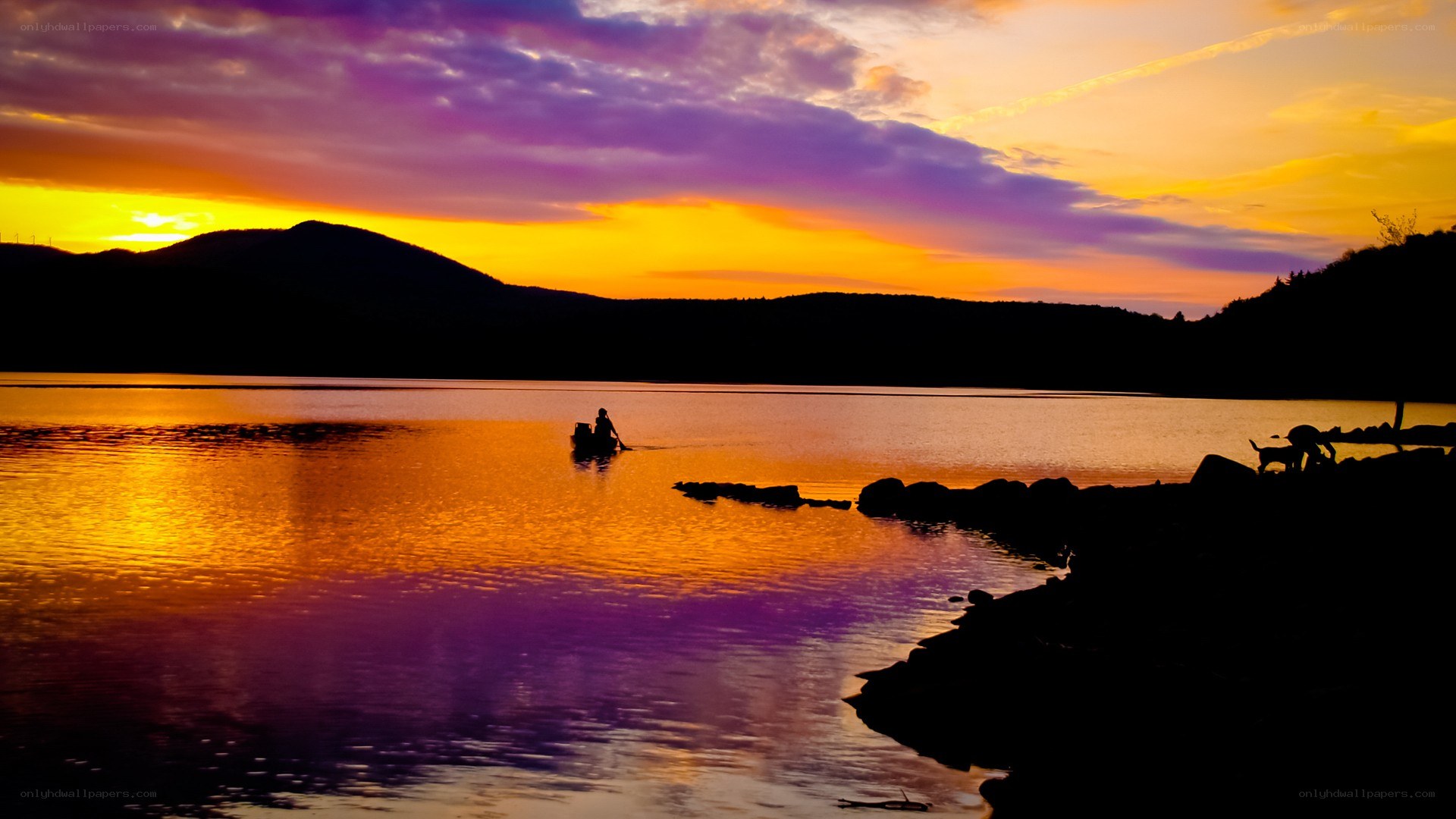 Sunset on a calm lake