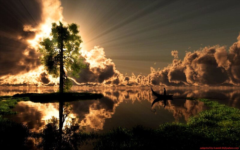 Sunset on a calm lake