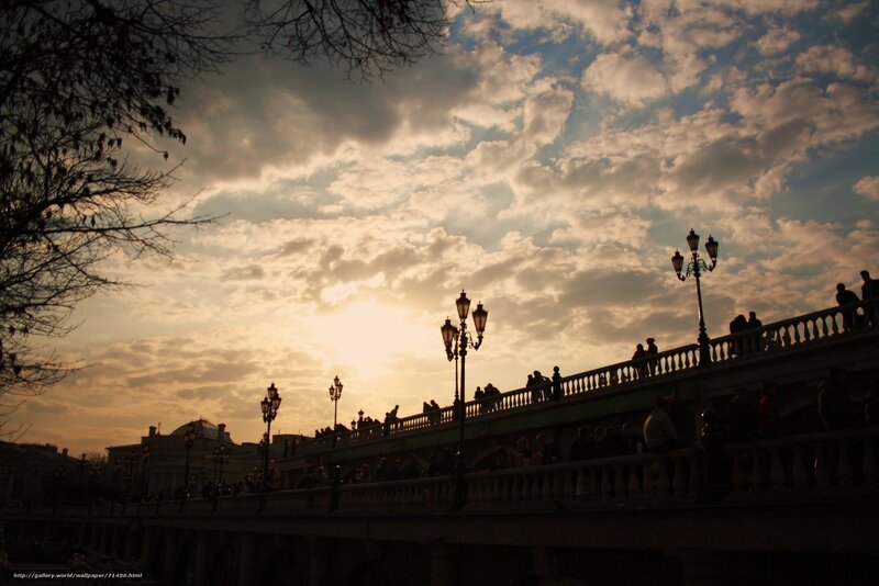 Sunset on a city bridge