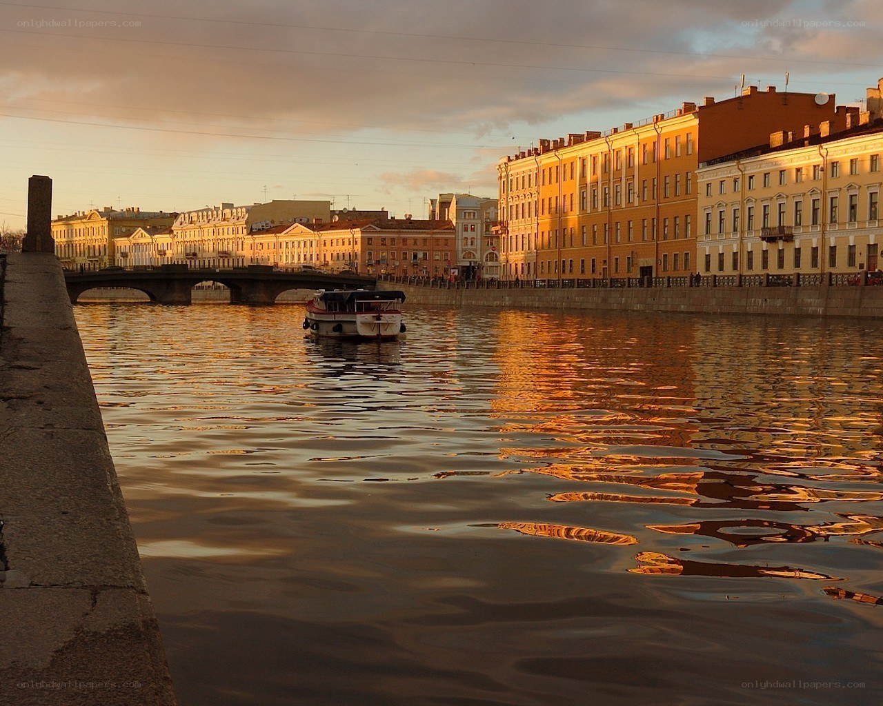 Sunset on a city river