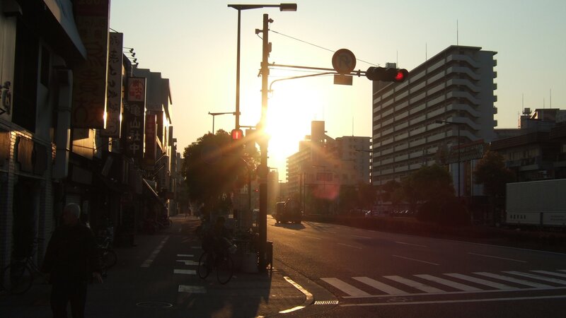 Sunset on a city street