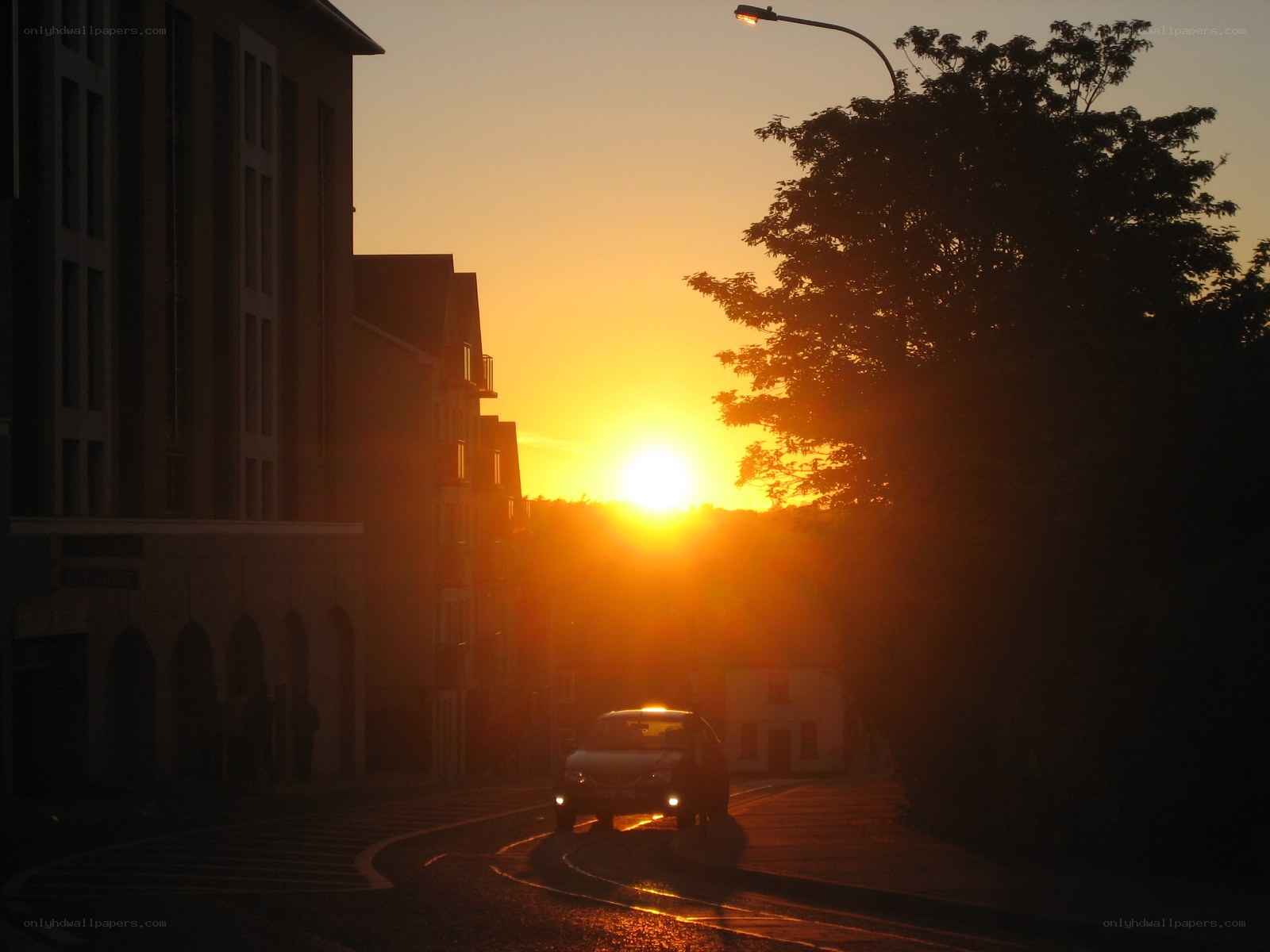 Sunset on a city street