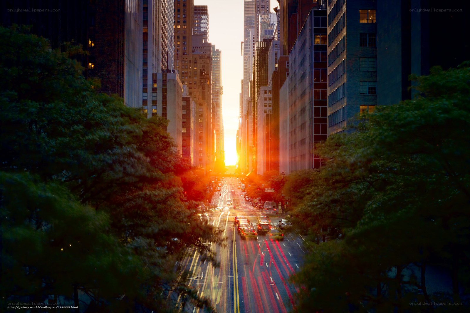 Sunset on a city street