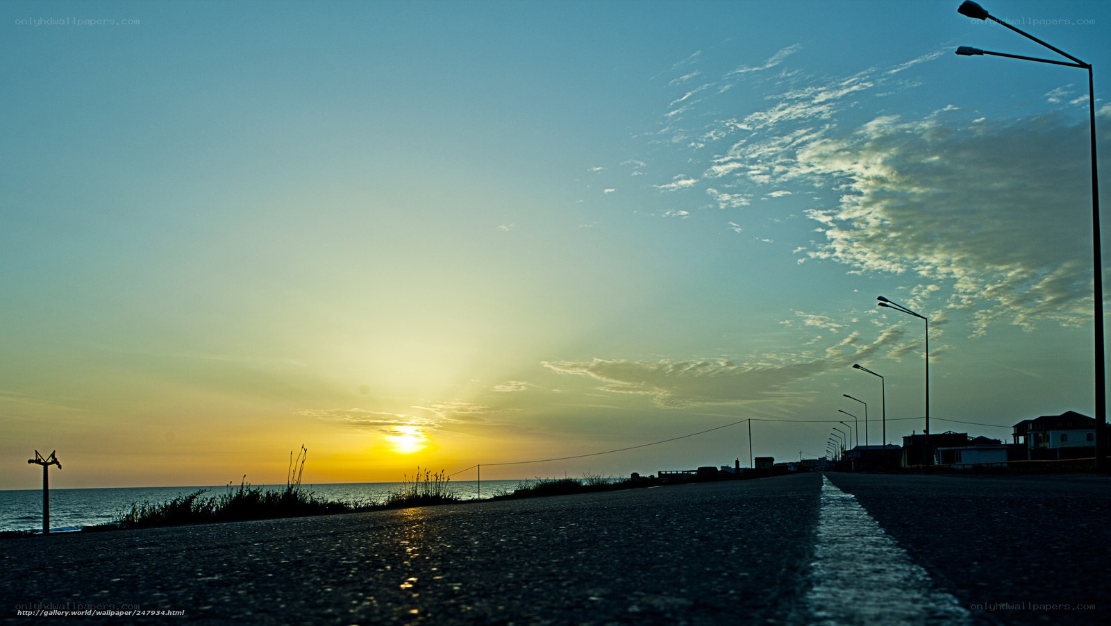Sunset on a coastal road