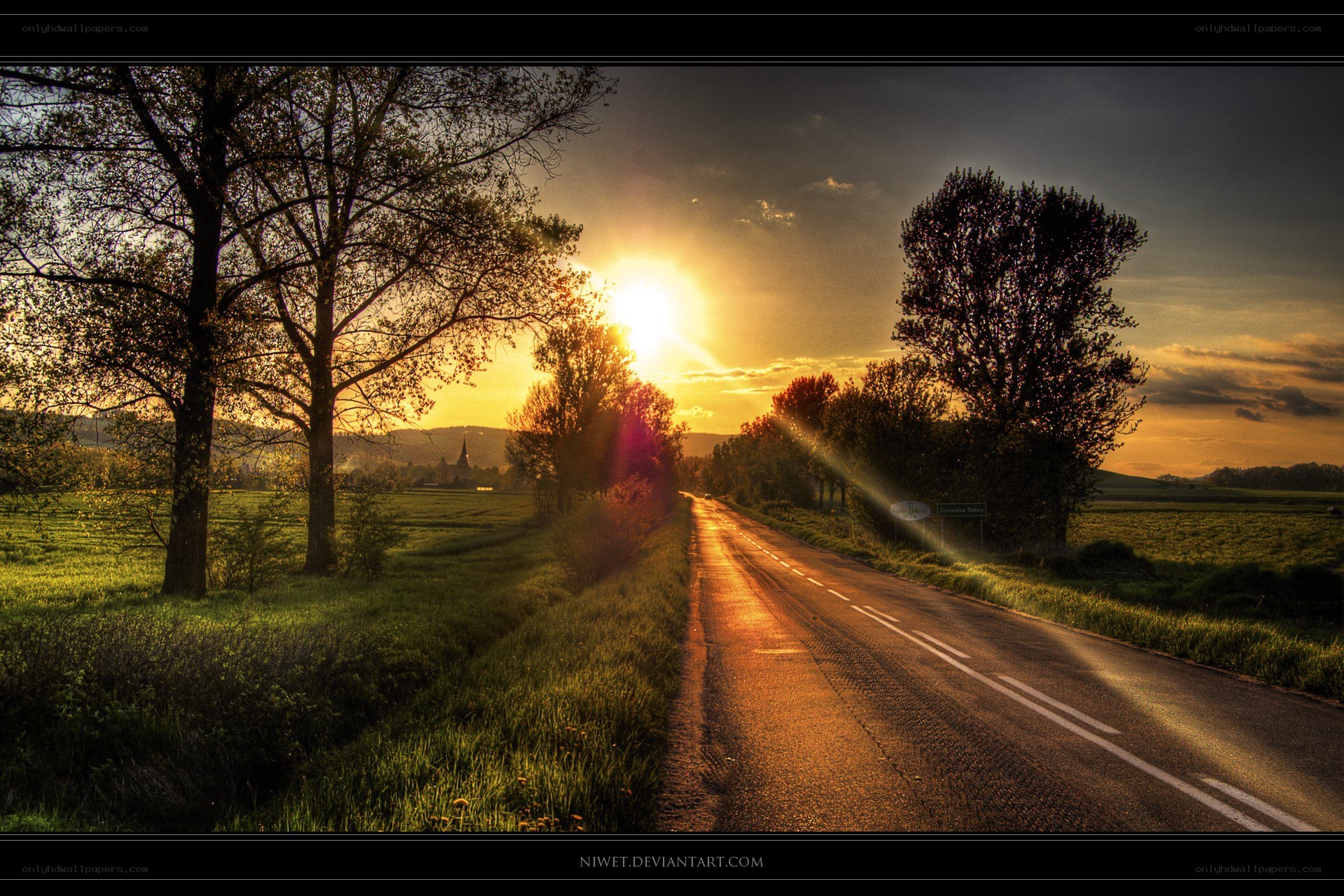 Sunset on a country road