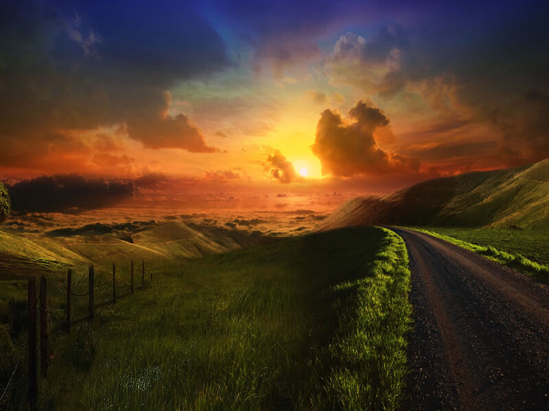 Sunset on a country road