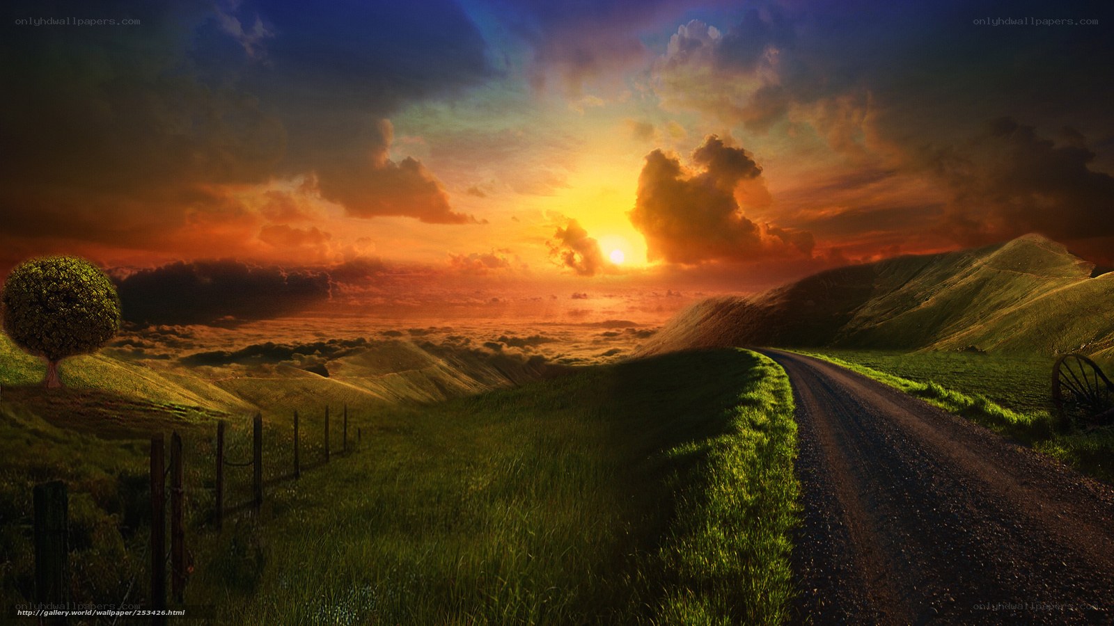 Sunset on a country road