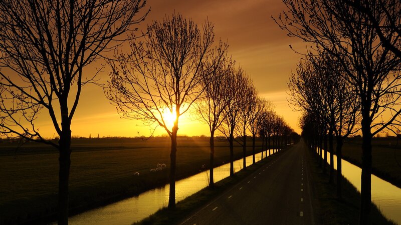 Sunset on a Dutch road