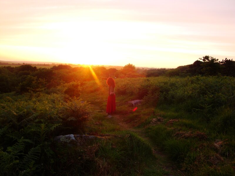 Sunset on a hillside path