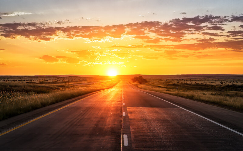 Sunset on a long road