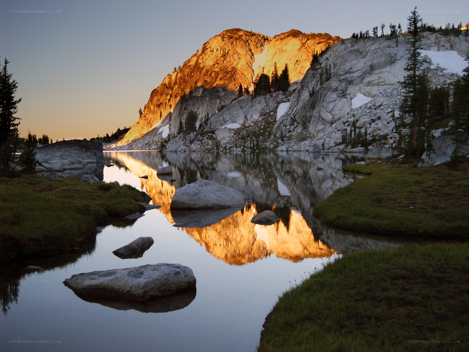 Sunset on a mountain lake