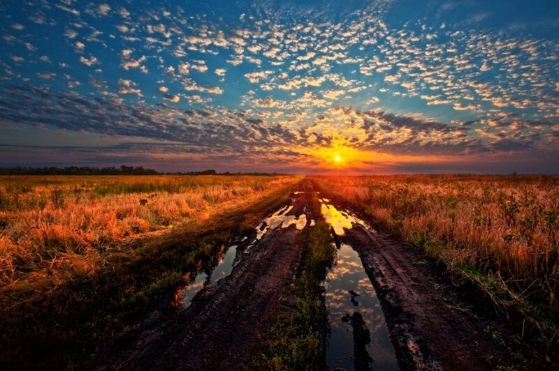 Sunset on a muddy path