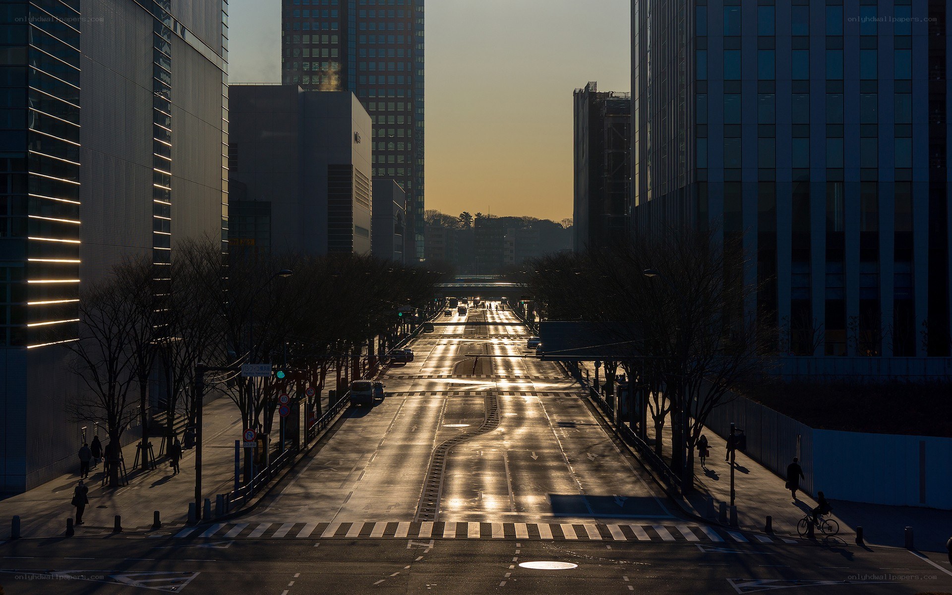 Sunset on a quiet city street