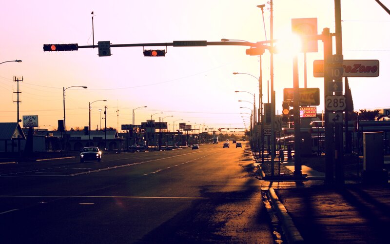 Sunset on a quiet highway