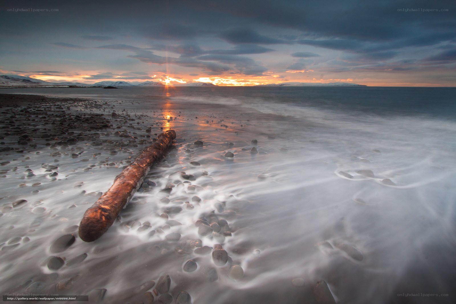 Sunset on a rocky beach