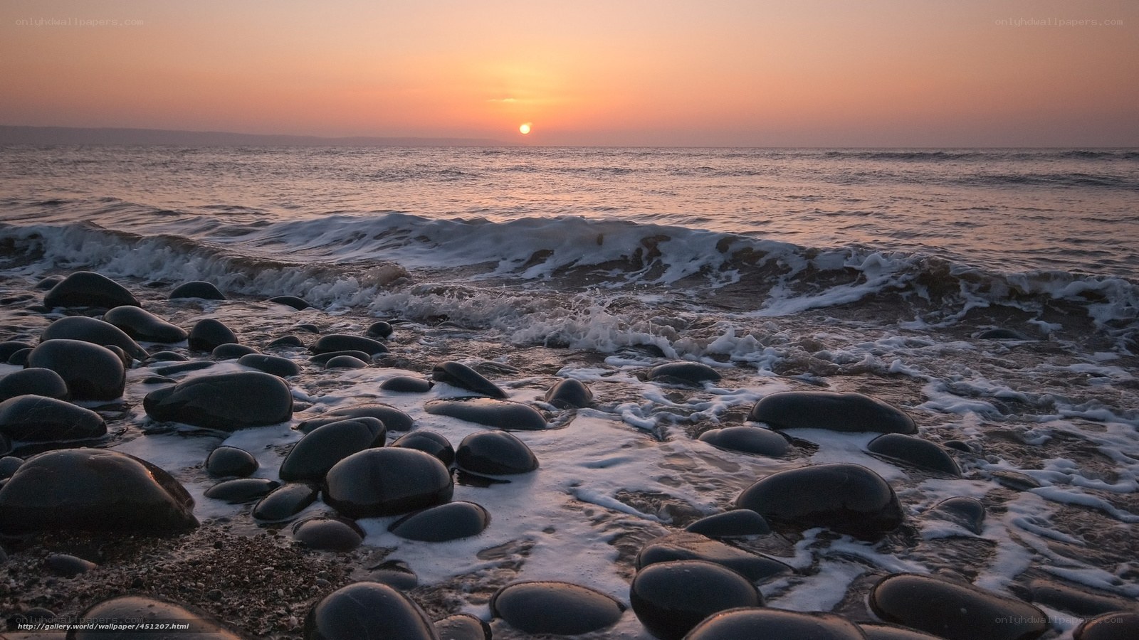 Sunset on a rocky beach