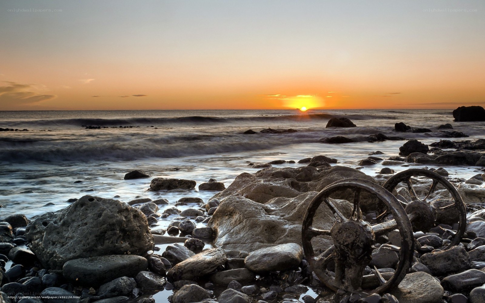 Sunset on a rocky beach