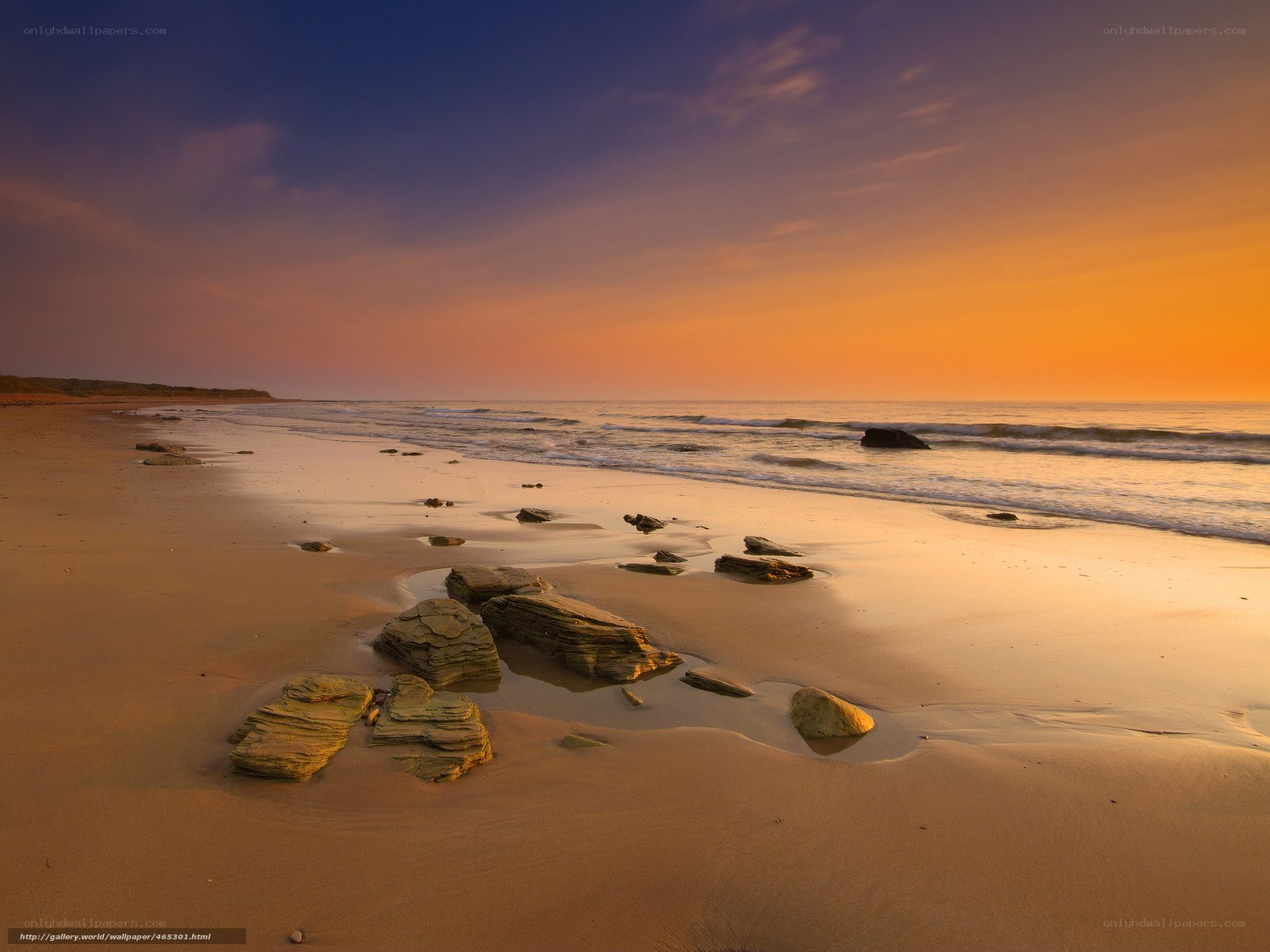 Sunset on a rocky beach