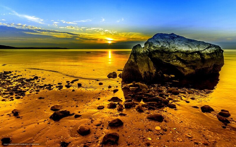 Sunset on a rocky beach