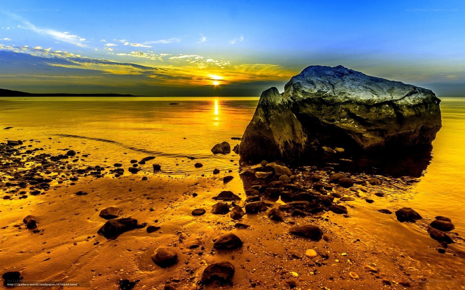 Sunset on a rocky beach
